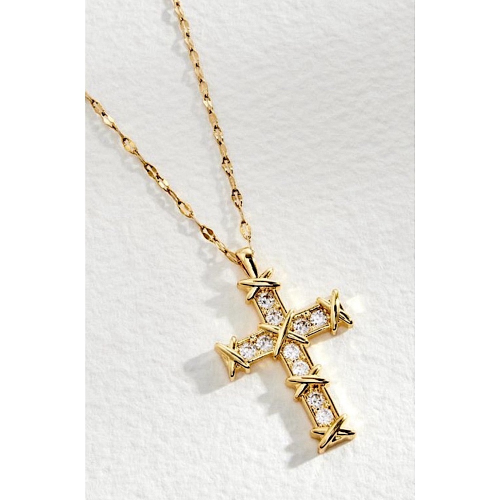 NEW‎ Unisex Men’s 18k Gold Filled Simulated Diamond Cross Necklace, 16-18”